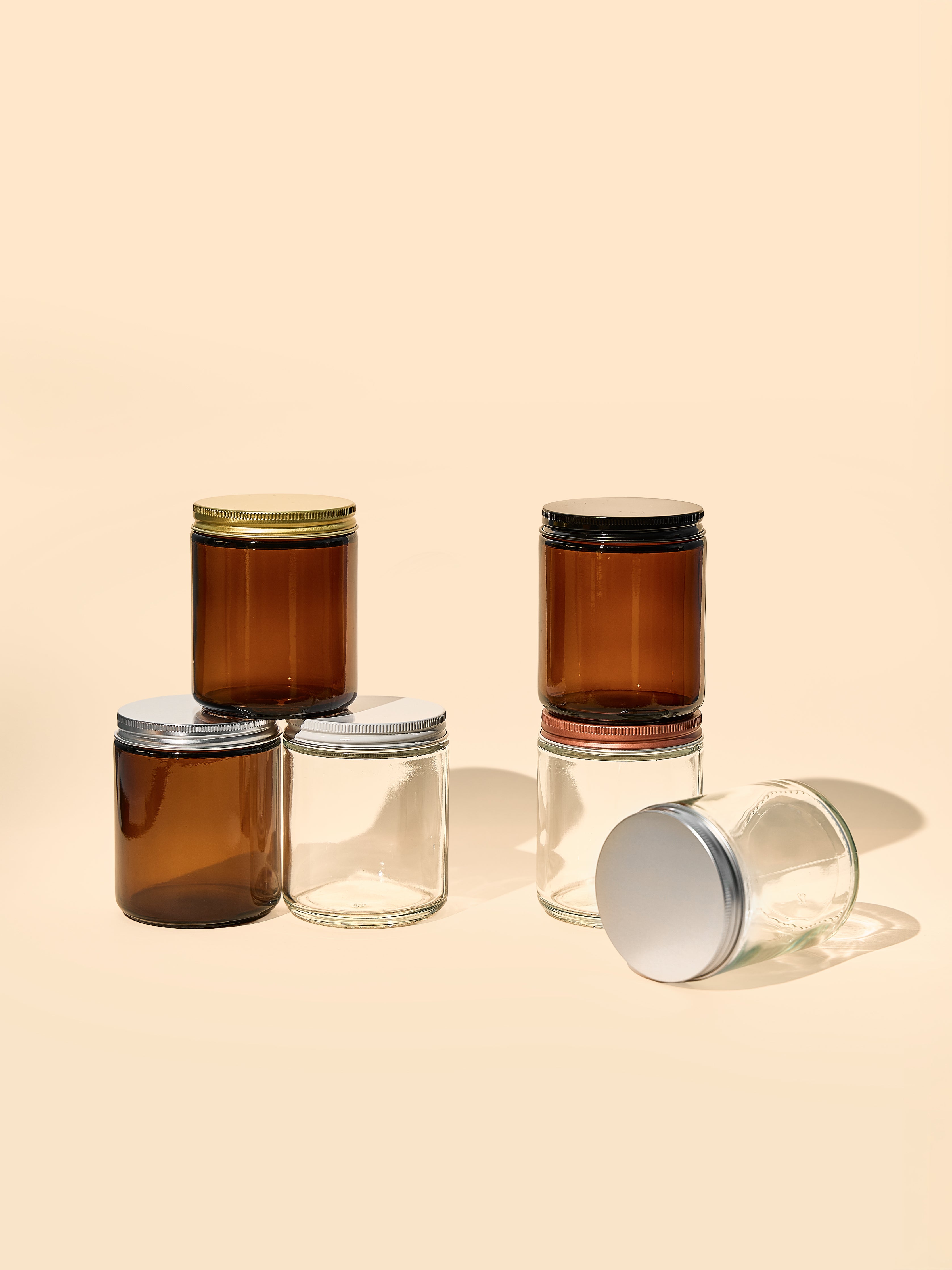 Metal Screw Caps in multiple colors on glass candle jars 70mm