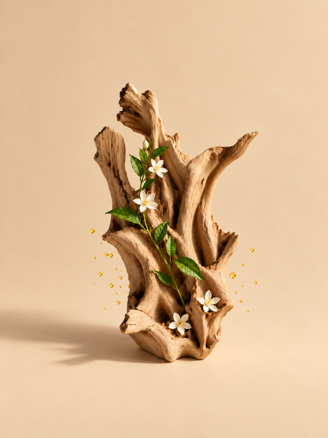 Rama de jazmín con gotas de aceite para Sándalo Satinado